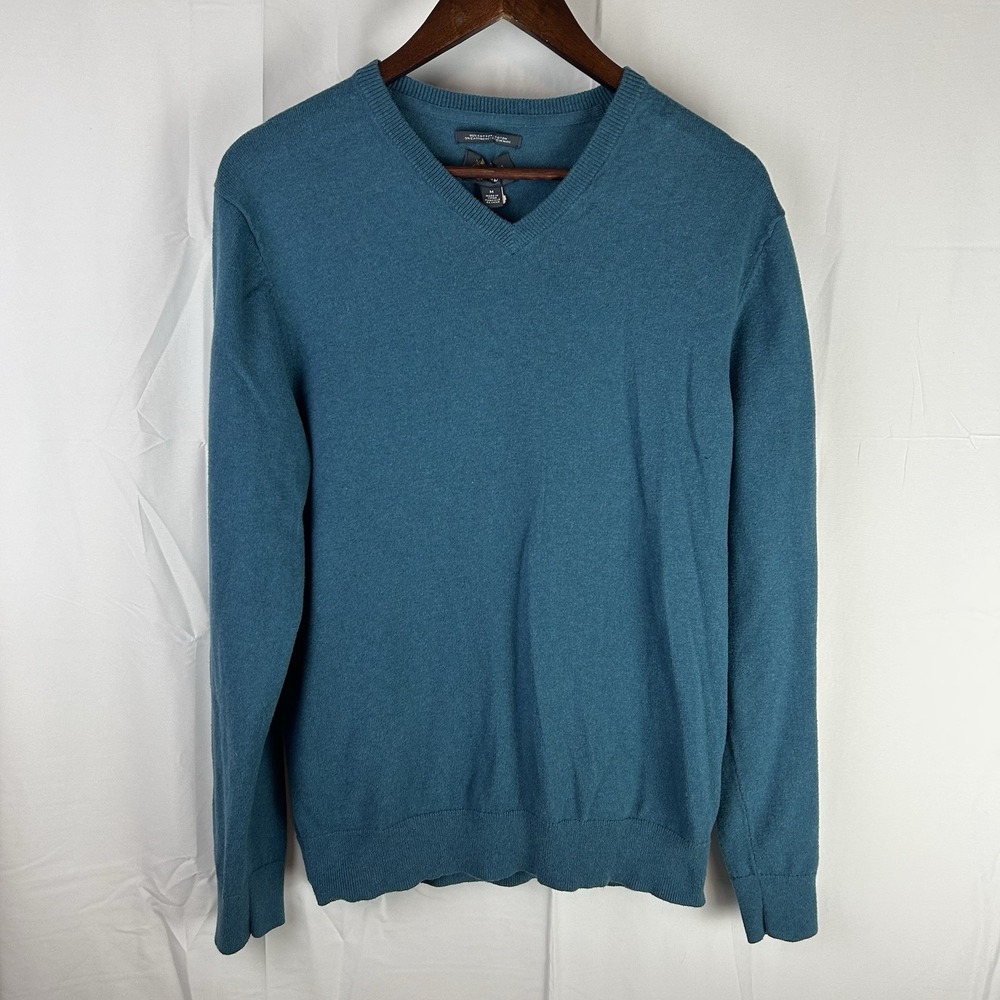 Wallin &‎ Bros Men's V Neck Blue Pullover 95% Cotton 5% Cashmere Sweater Medium